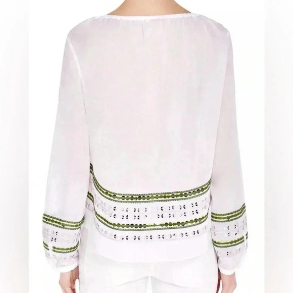 Tory Burch Madeline Sequin Peasant Blouse 100% Cotton Size 6 - Picture 4 of 13